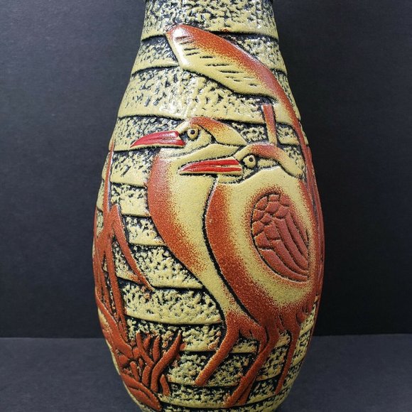 Pier 1 Brown Yellow 11.75" Ribbed Decorative Ceramic Vase - Picture 2 of 12